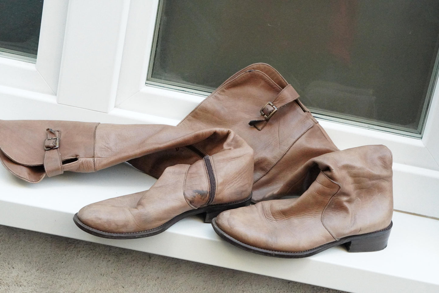 Vintage Over The Knee Boots Tan Leather Flat Riding Boots Handmade in Italy OTK