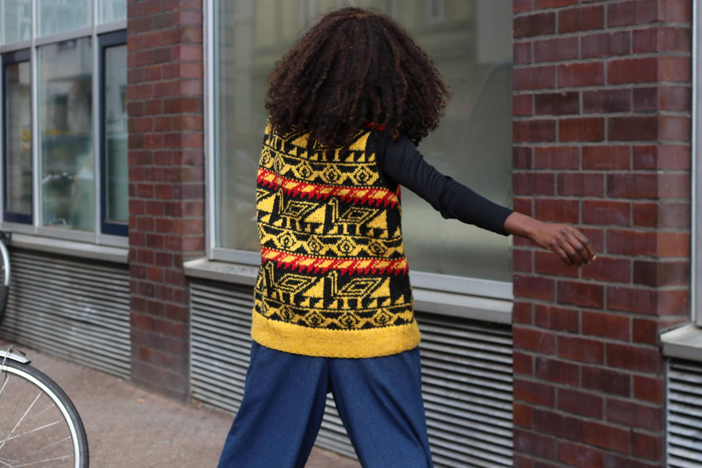 Vintage Handmade Knit Vest Bird Motif Yellow Red Black Boho Artisanal Sweater Tank