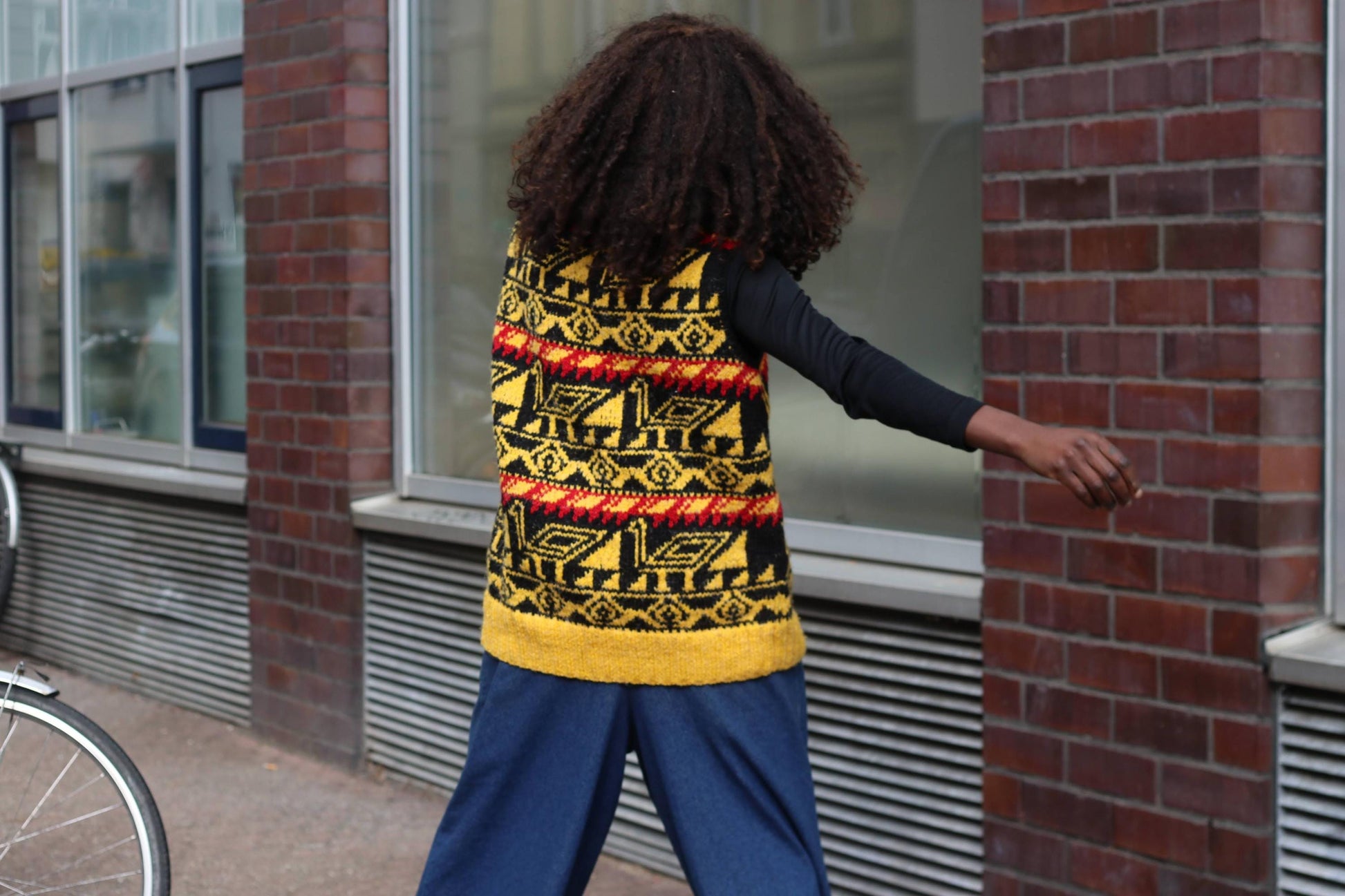 Vintage Handmade Knit Vest Bird Motif Yellow Red Black Boho Artisanal Sweater Tank