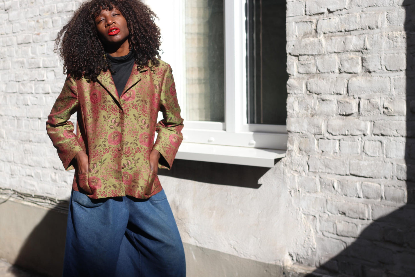 Handmade Vintage Brocade Blazer Floral Cropped Jacket Structured Retro