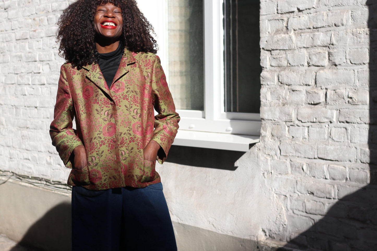 Handmade Vintage Brocade Blazer Floral Cropped Jacket Structured Retro