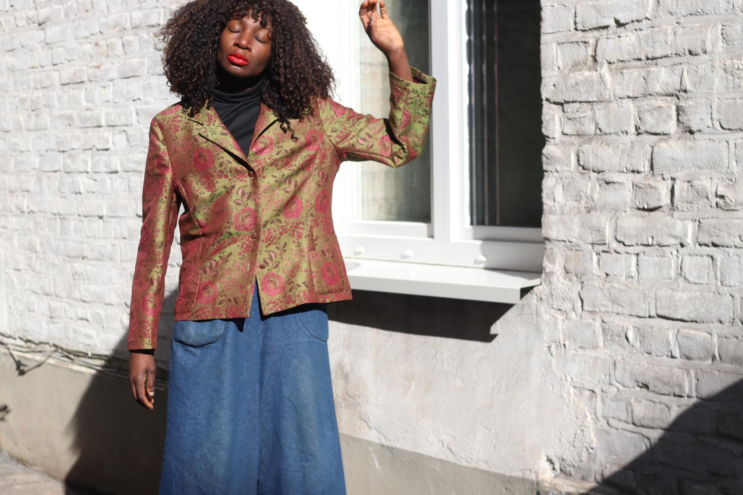 Handmade Vintage Brocade Blazer Floral Cropped Jacket Structured Retro