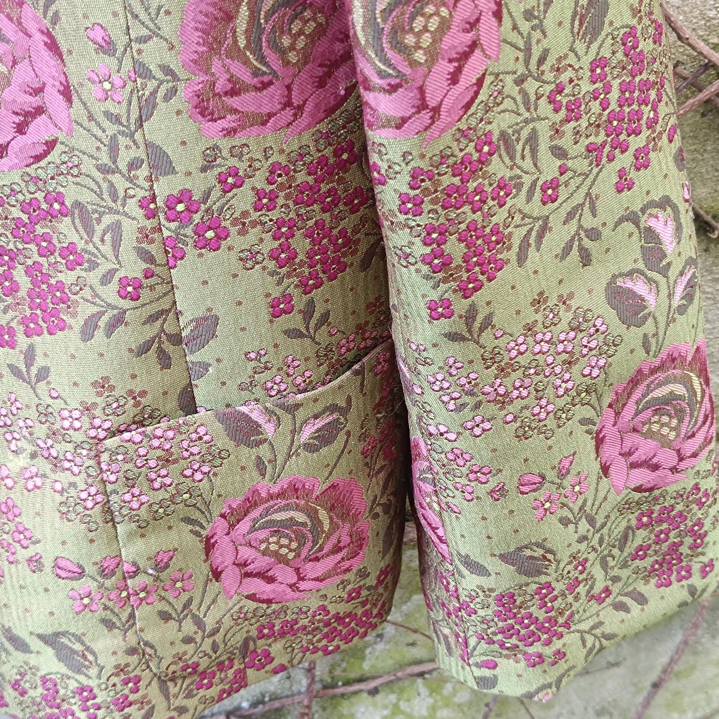 Handmade Vintage Brocade Blazer Floral Cropped Jacket Structured Retro