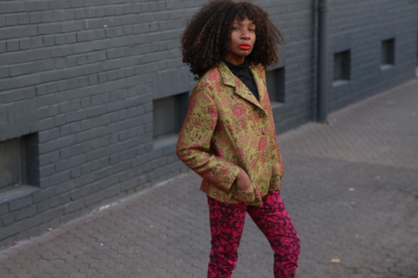 Handmade Vintage Brocade Blazer Floral Cropped Jacket Structured Retro
