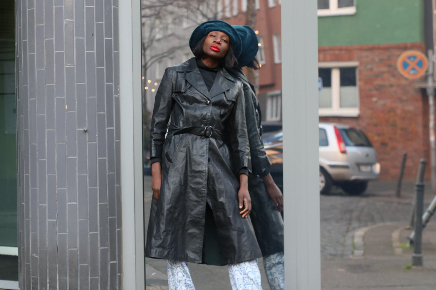 Vintage Black Leather Trench Coat| 90s Belted Long Jacket Minimalist Boho