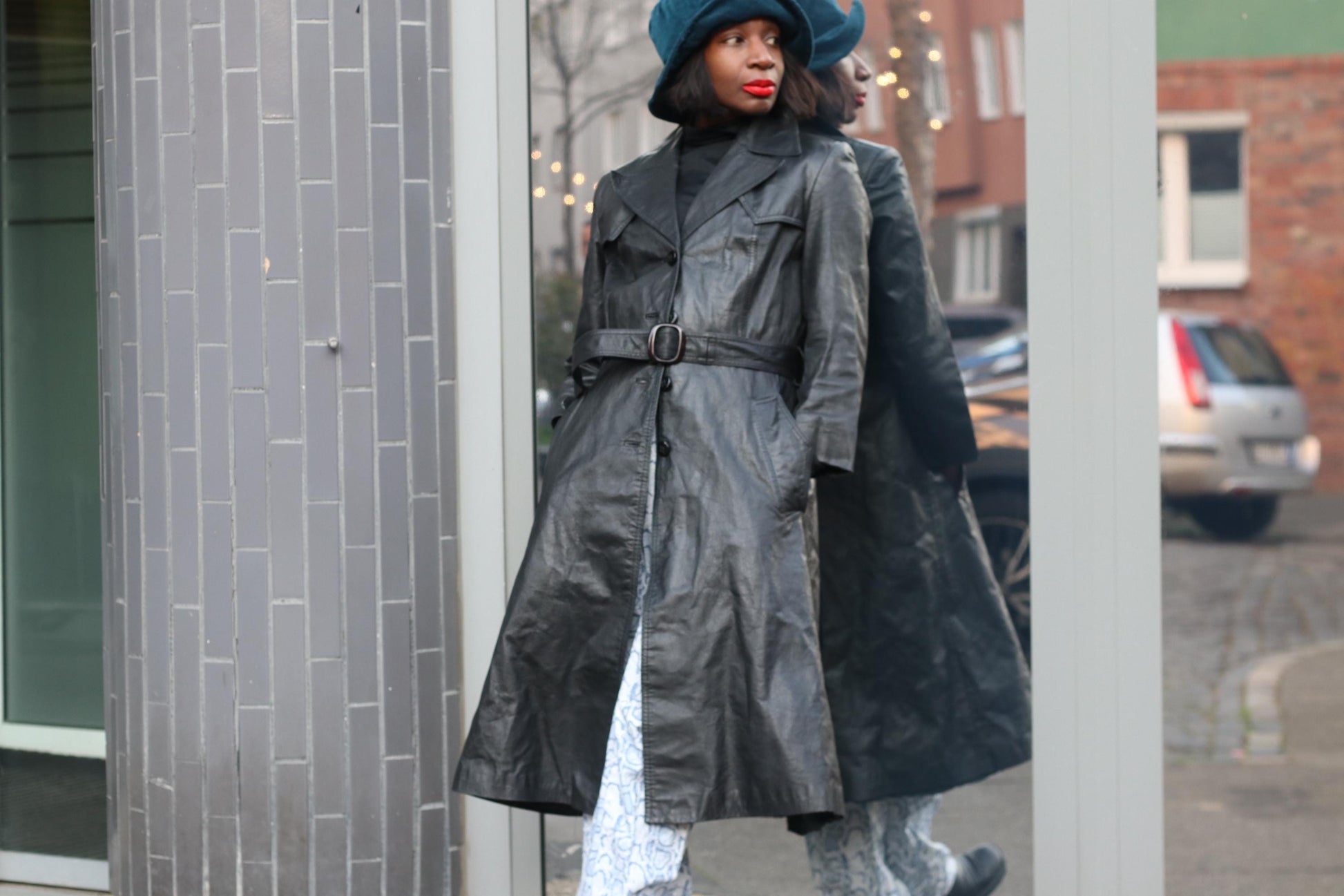 Vintage Black Leather Trench Coat| 90s Belted Long Jacket Minimalist Boho