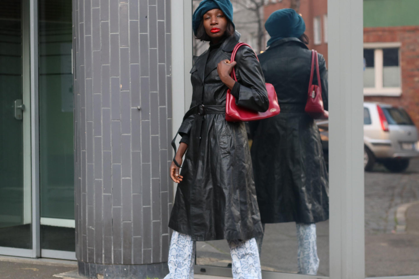 Vintage Black Leather Trench Coat| 90s Belted Long Jacket Minimalist Boho