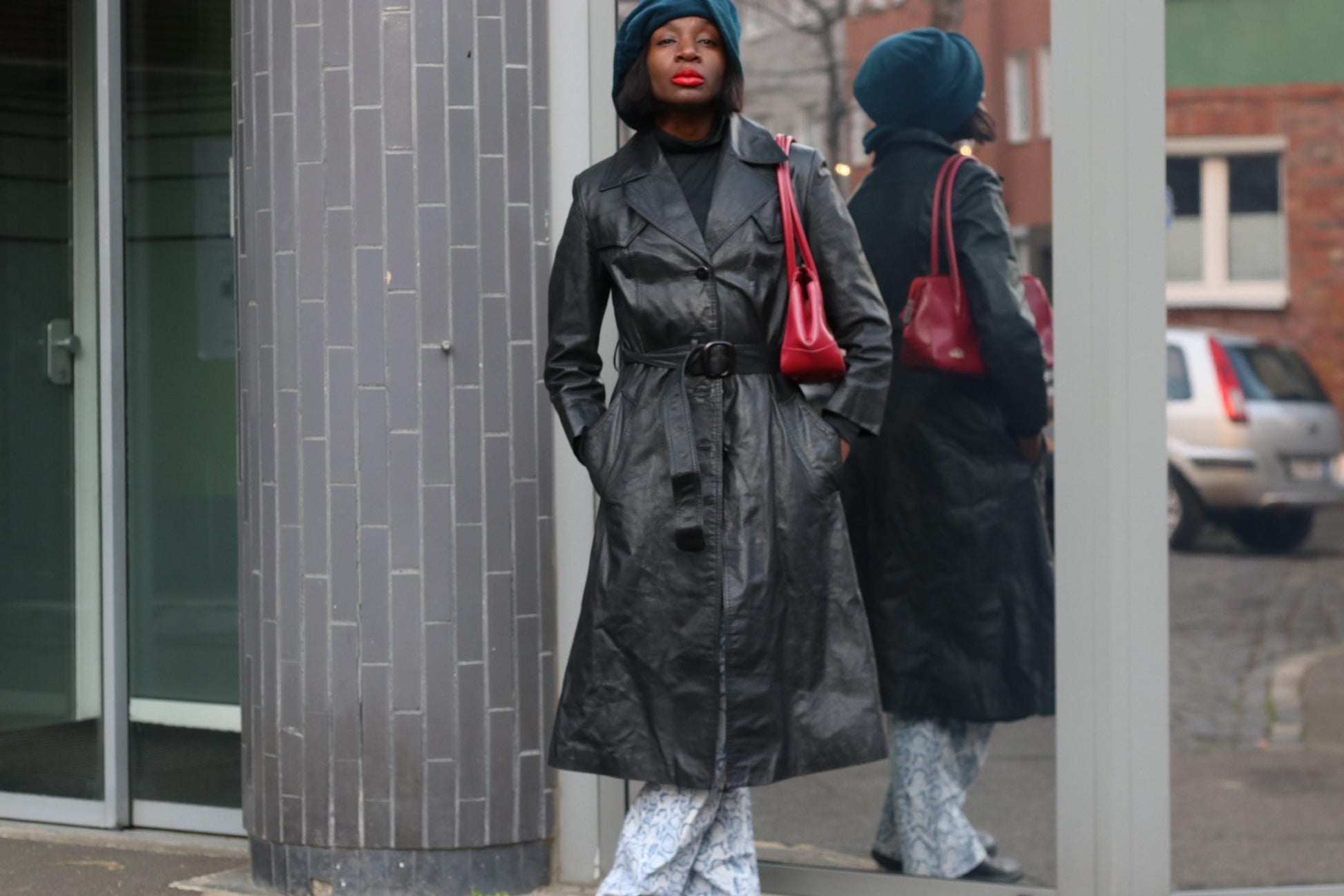 Vintage Black Leather Trench Coat| 90s Belted Long Jacket Minimalist Boho