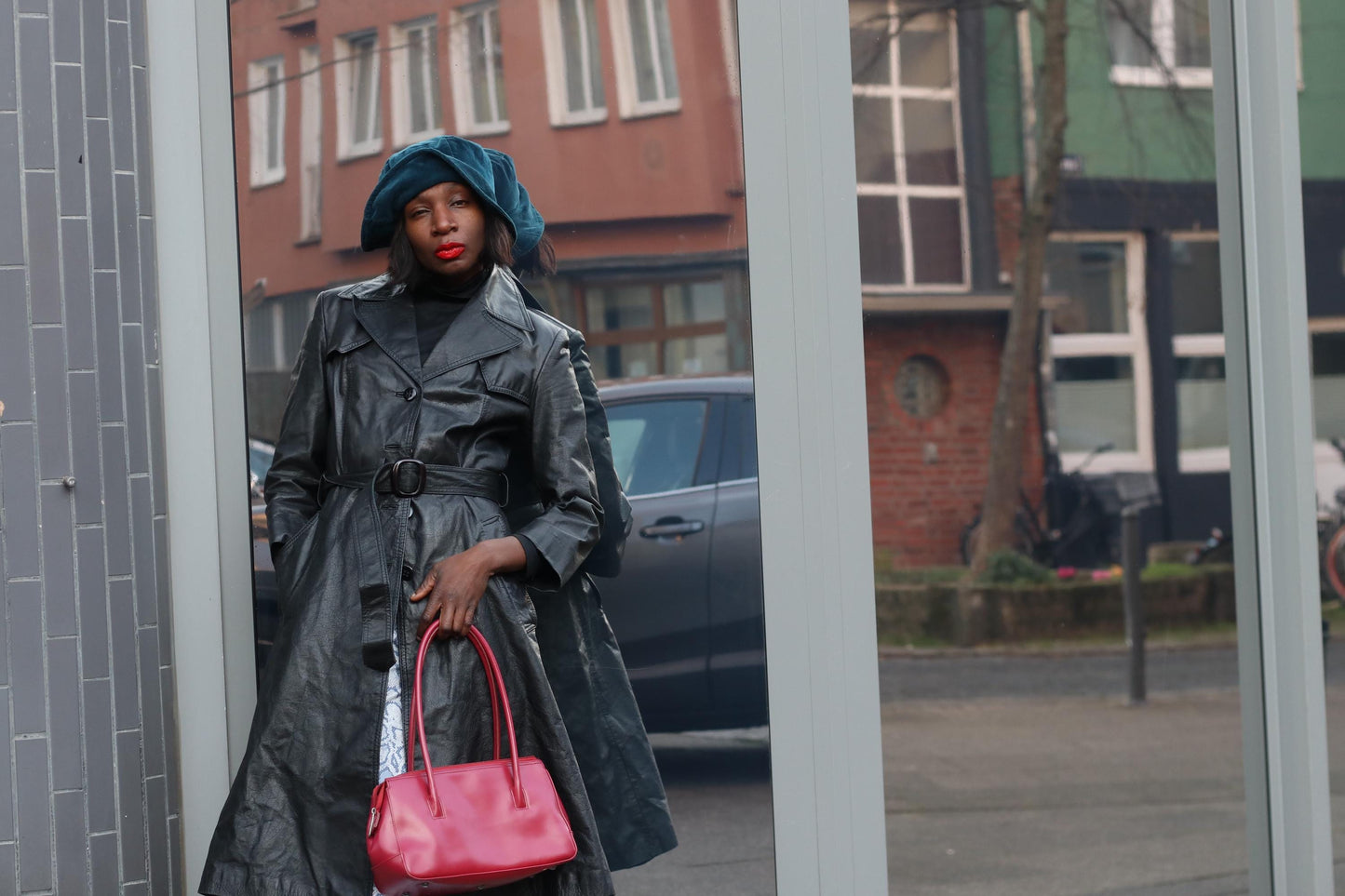 Vintage Black Leather Trench Coat| 90s Belted Long Jacket Minimalist Boho