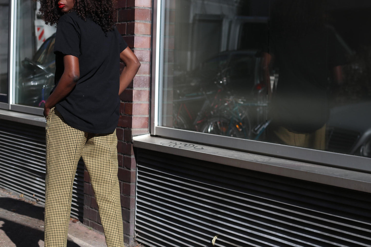 Vintage Gingham Trousers Mustard Yellow Check Pants High Waisted Plaid Tapered S-XS