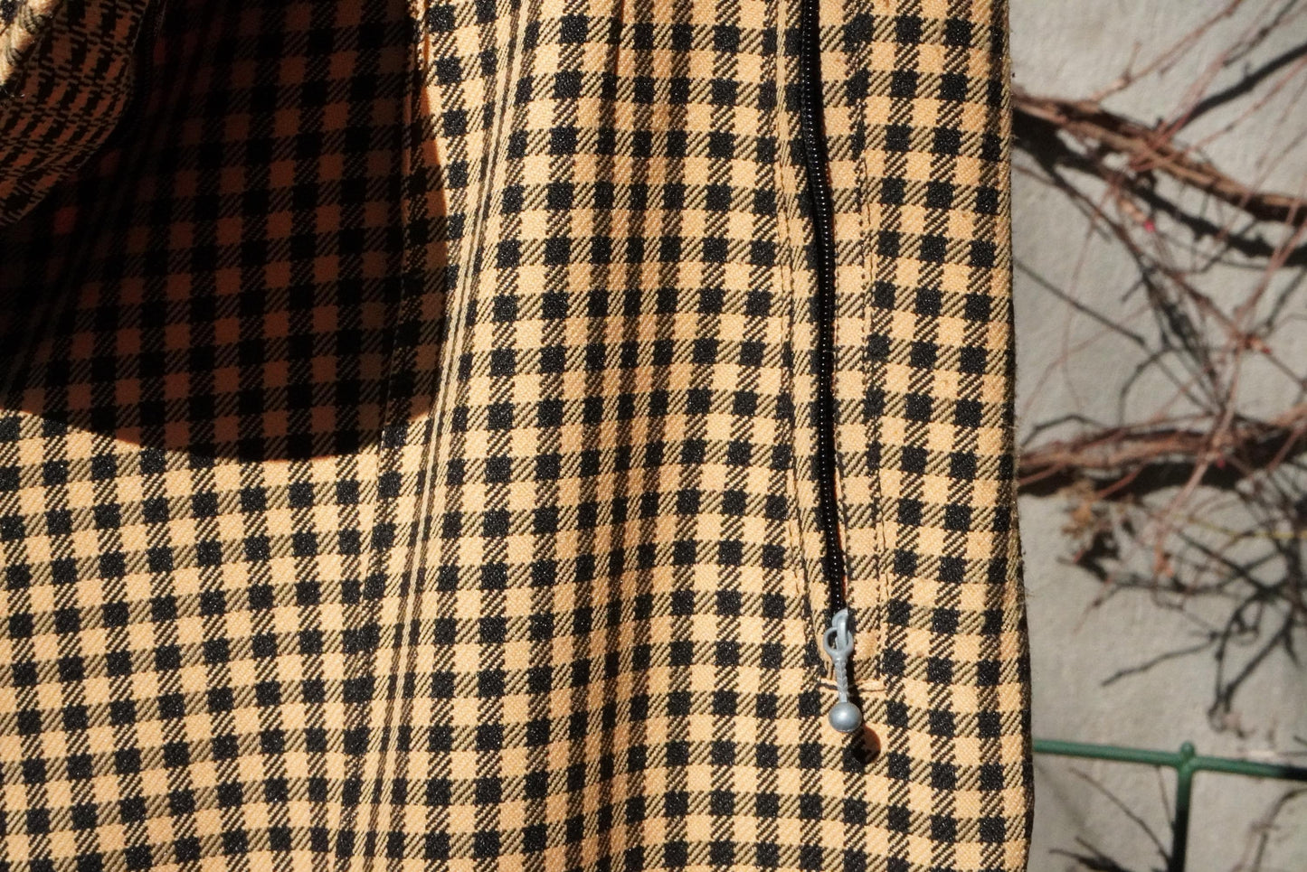 Vintage Gingham Trousers Mustard Yellow Check Pants High Waisted Plaid Tapered S-XS