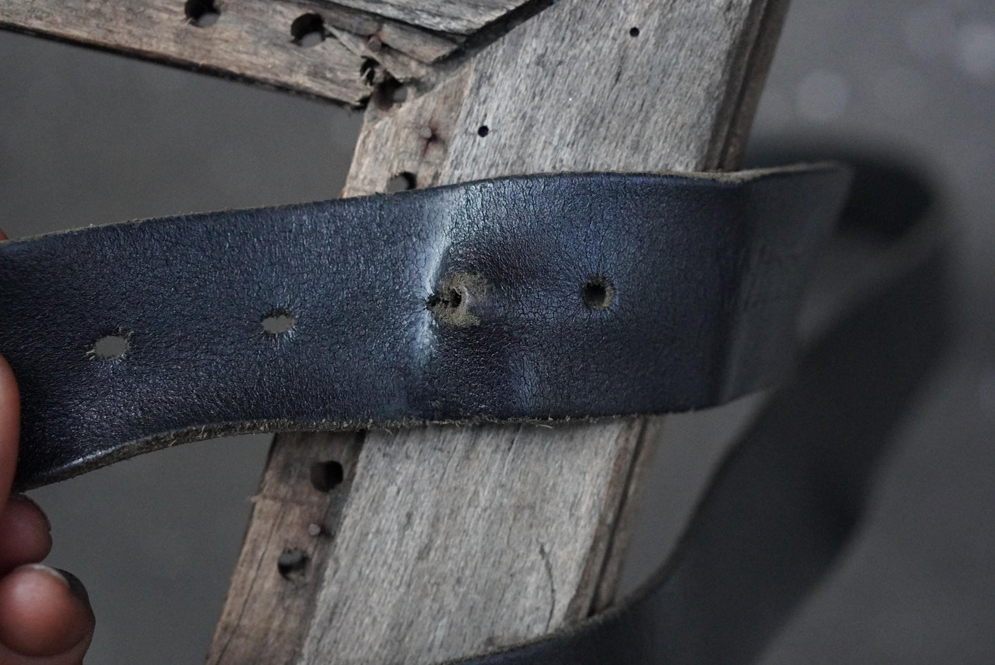 Vintage Wrangler Black Leather Belt with Gunmetal Buckle