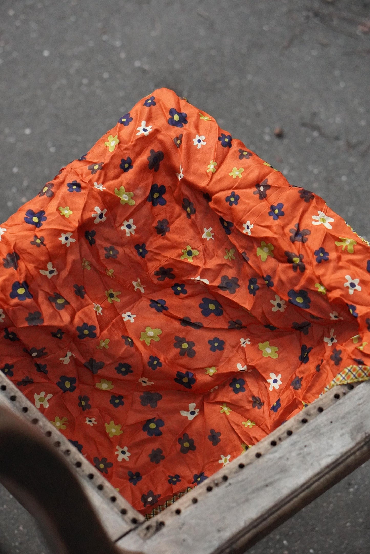 Vintage Silk Scarf Orange Floral 70s Mod Neck Head Wrap Flower Power Retro Square