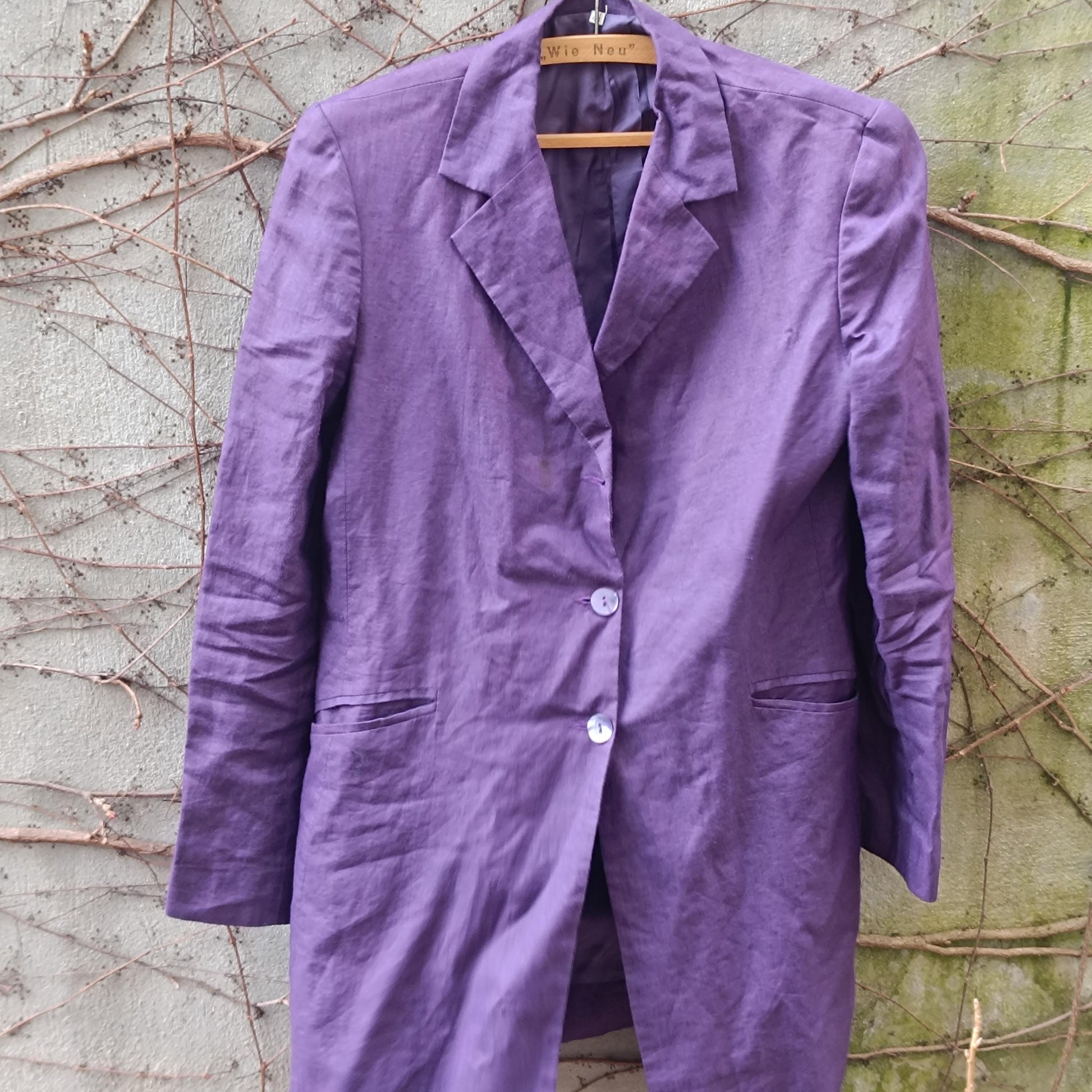 Purple Linen Blazer Vintage Italian 100% Lino Jacket Longline Oversized Summer Coat