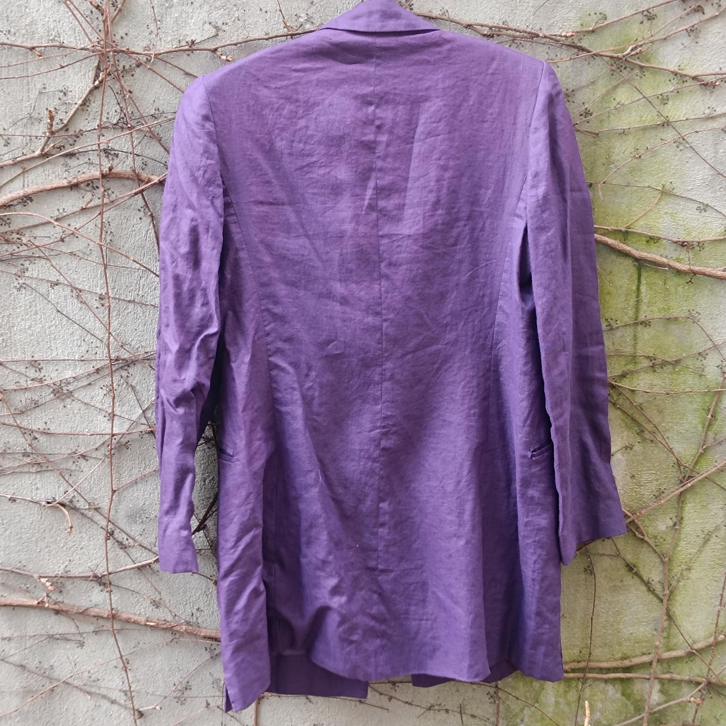 Purple Linen Blazer Vintage Italian 100% Lino Jacket Longline Oversized Summer Coat