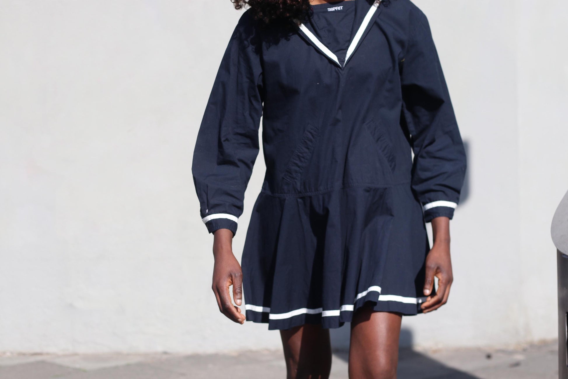 Vintage Esprit Sailor Mini Dress Navy Blue White Trim Mod Shrunken Fit Adult XS