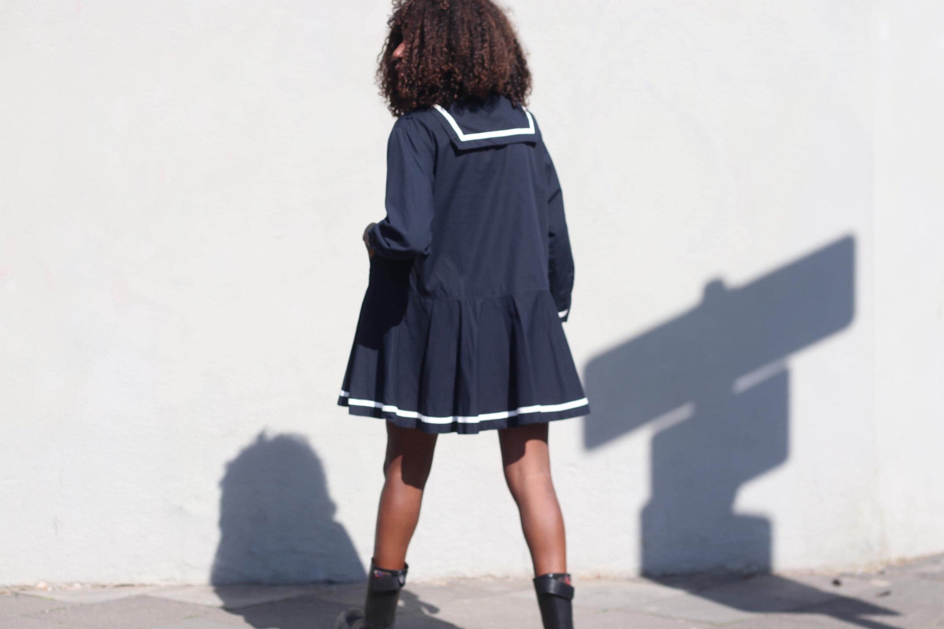 Vintage Esprit Sailor Mini Dress Navy Blue White Trim Mod Shrunken Fit Adult XS