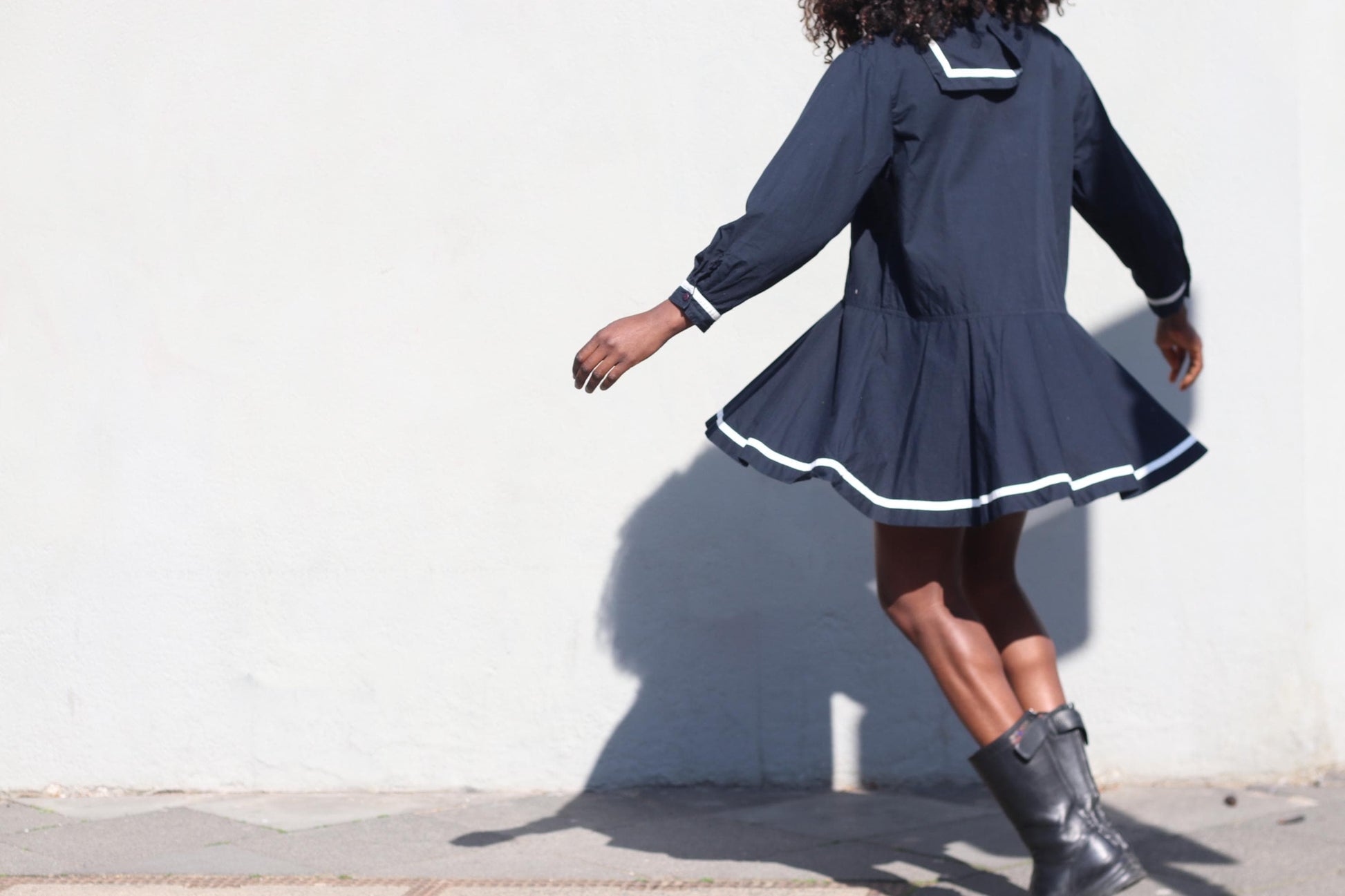Vintage Esprit Sailor Mini Dress Navy Blue White Trim Mod Shrunken Fit Adult XS