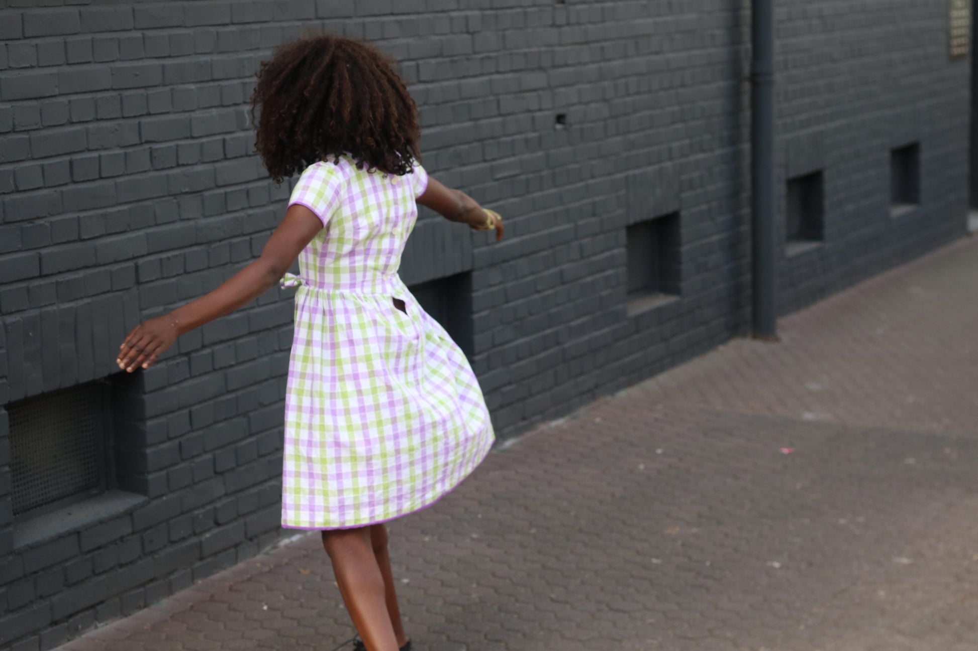 Vintage Gingham Fit and Flare Dress: Purple Green Check Cotton Summer Style