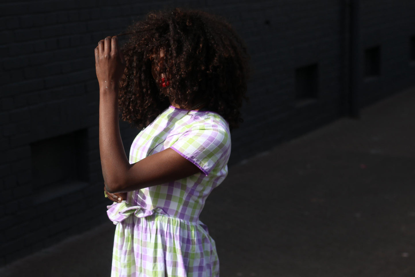 Vintage Gingham Fit and Flare Dress: Purple Green Check Cotton Summer Style