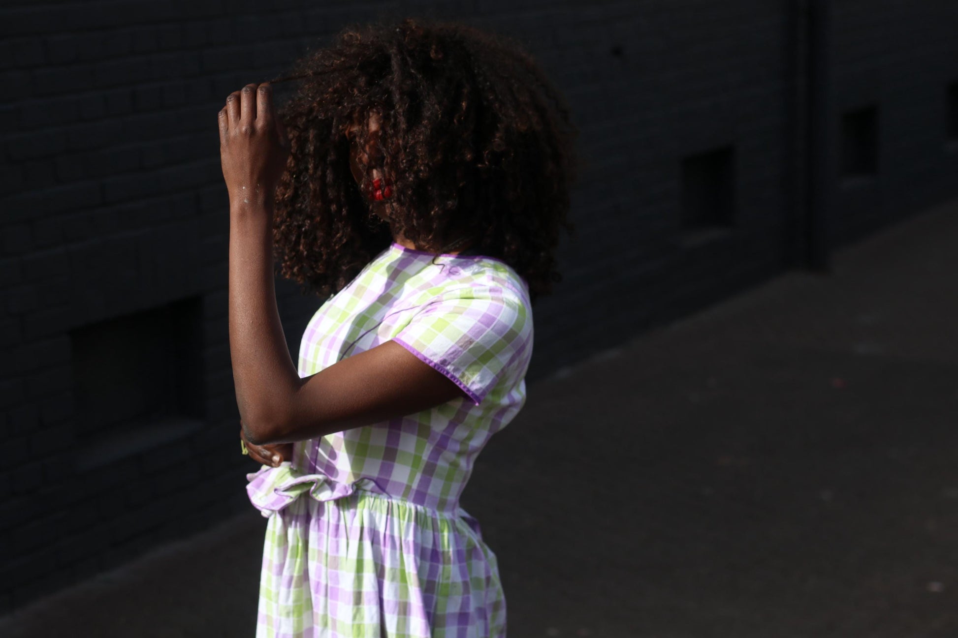Vintage Gingham Fit and Flare Dress: Purple Green Check Cotton Summer Style