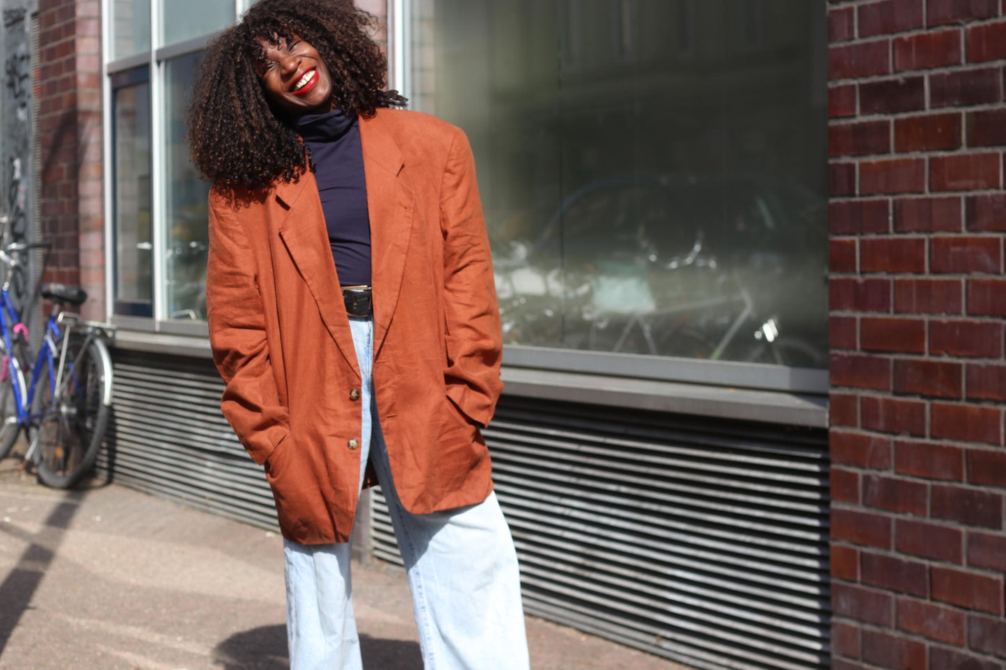 Vintage 100% Linen Blazer| Angelo Litrico Oversized XL Terracotta Orange Unisex Jacket