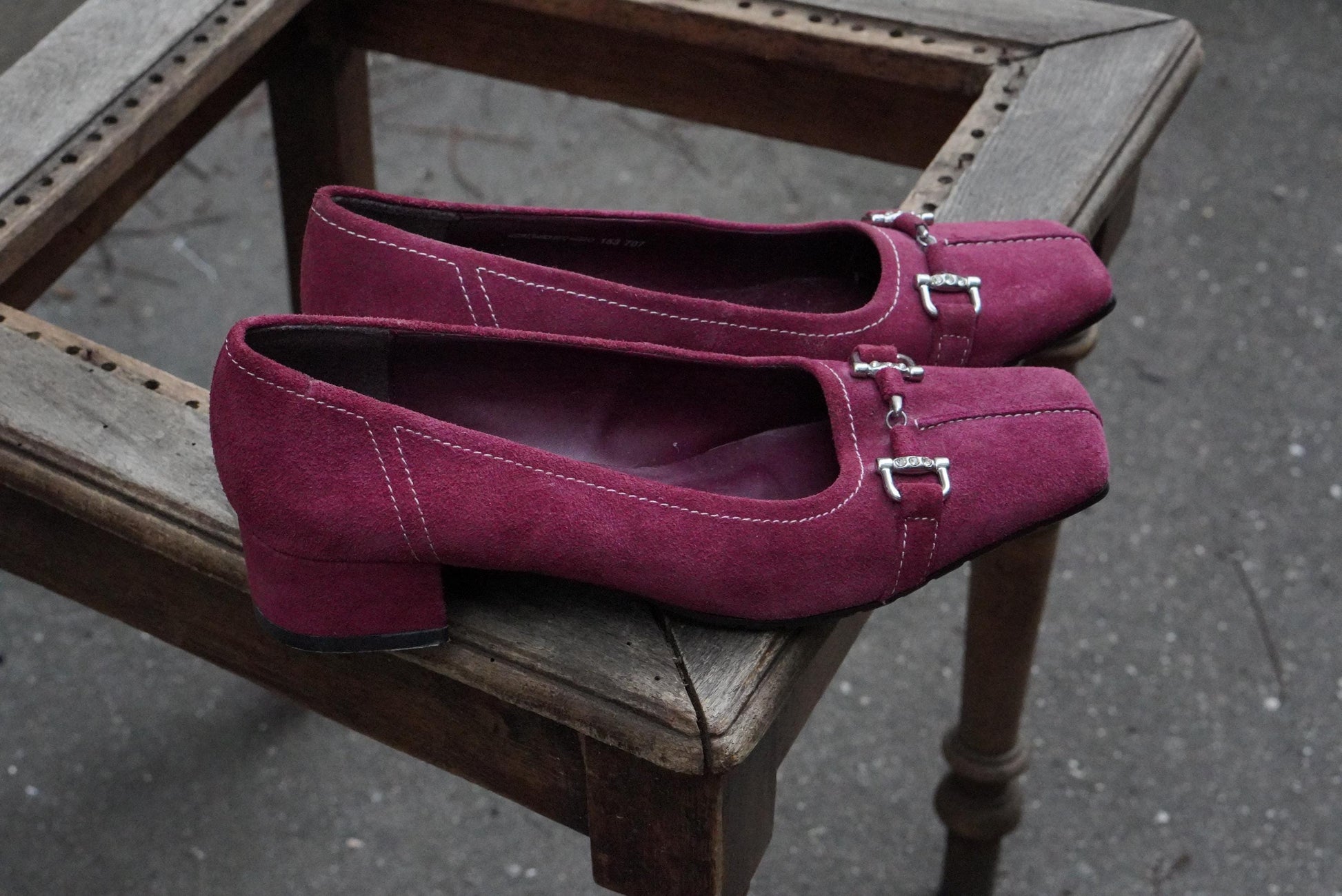 Vintage Magenta Pink Suede Heels| Square Toe Block Pumps| Genuine Leather Fuchsia Size 38