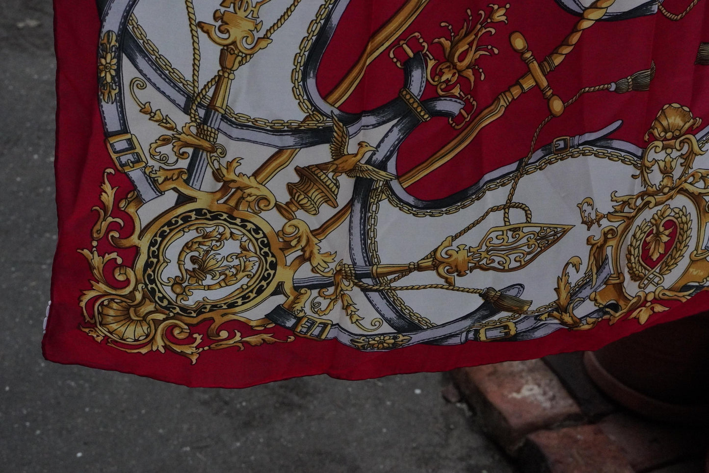 Vintage Silk Scarf Red Gold Equestrian Print Square Neck Scarf Baroque Accessories