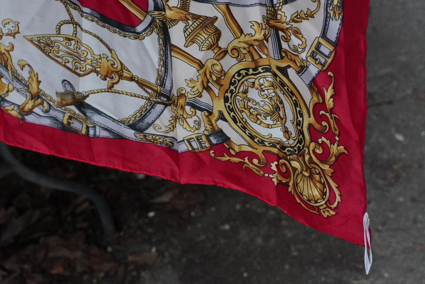Vintage Silk Scarf Red Gold Equestrian Print Square Neck Scarf Baroque Accessories