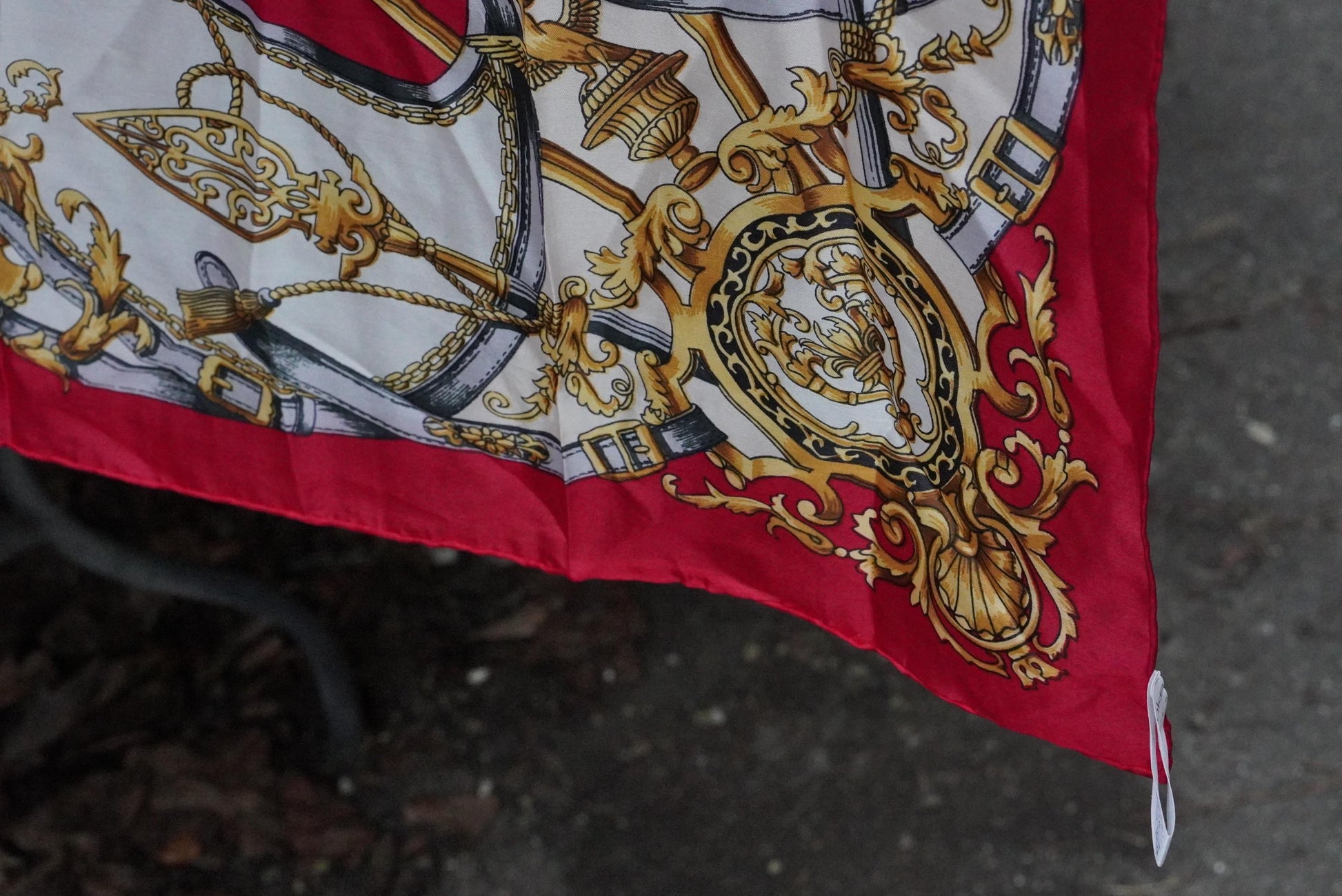 Vintage Silk Scarf Red Gold Equestrian Print Square Neck Scarf Baroque Accessories