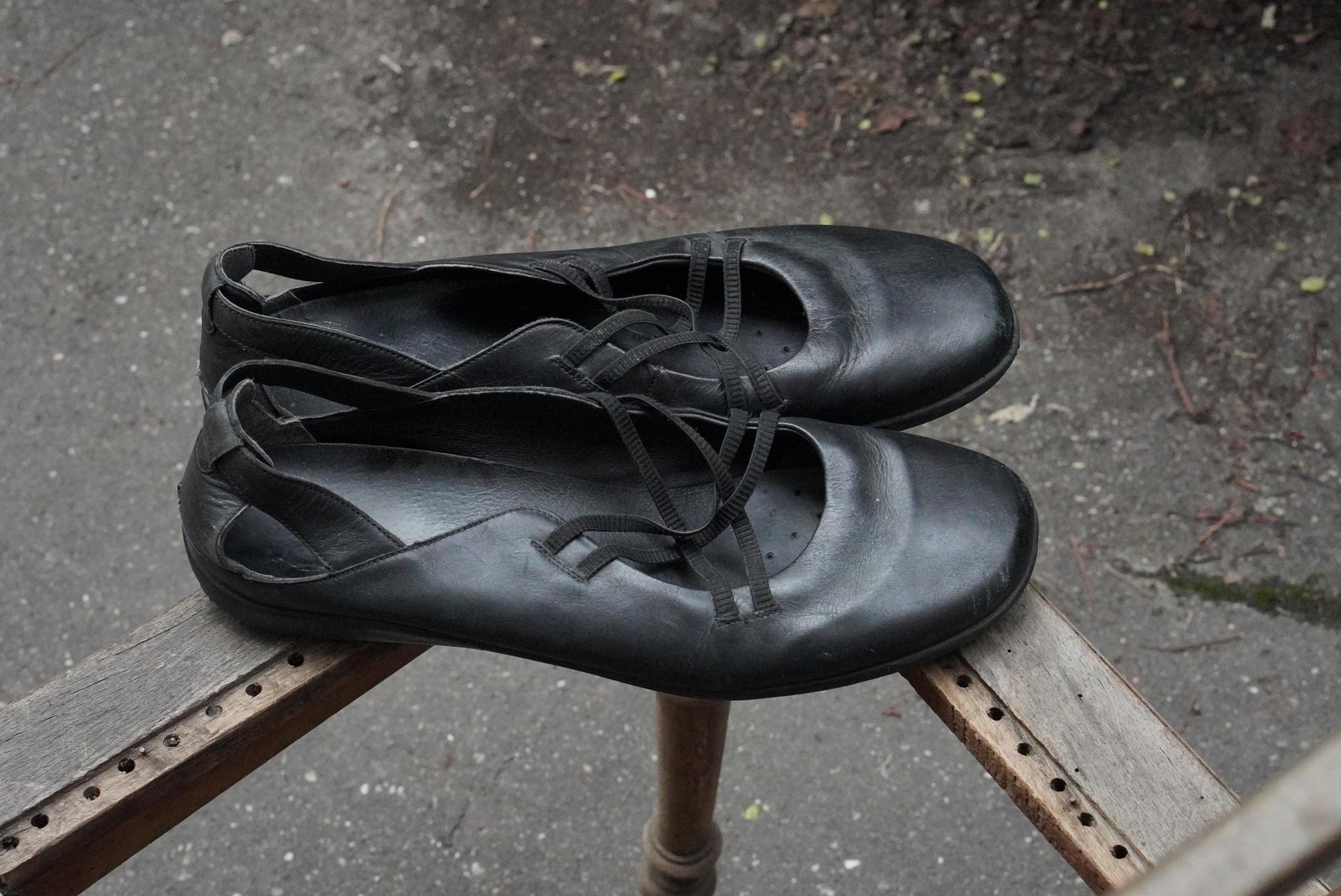 Black Leather Ballet Flats Mary Jane Strappy Comfort Shoes Slingback Remonte 45