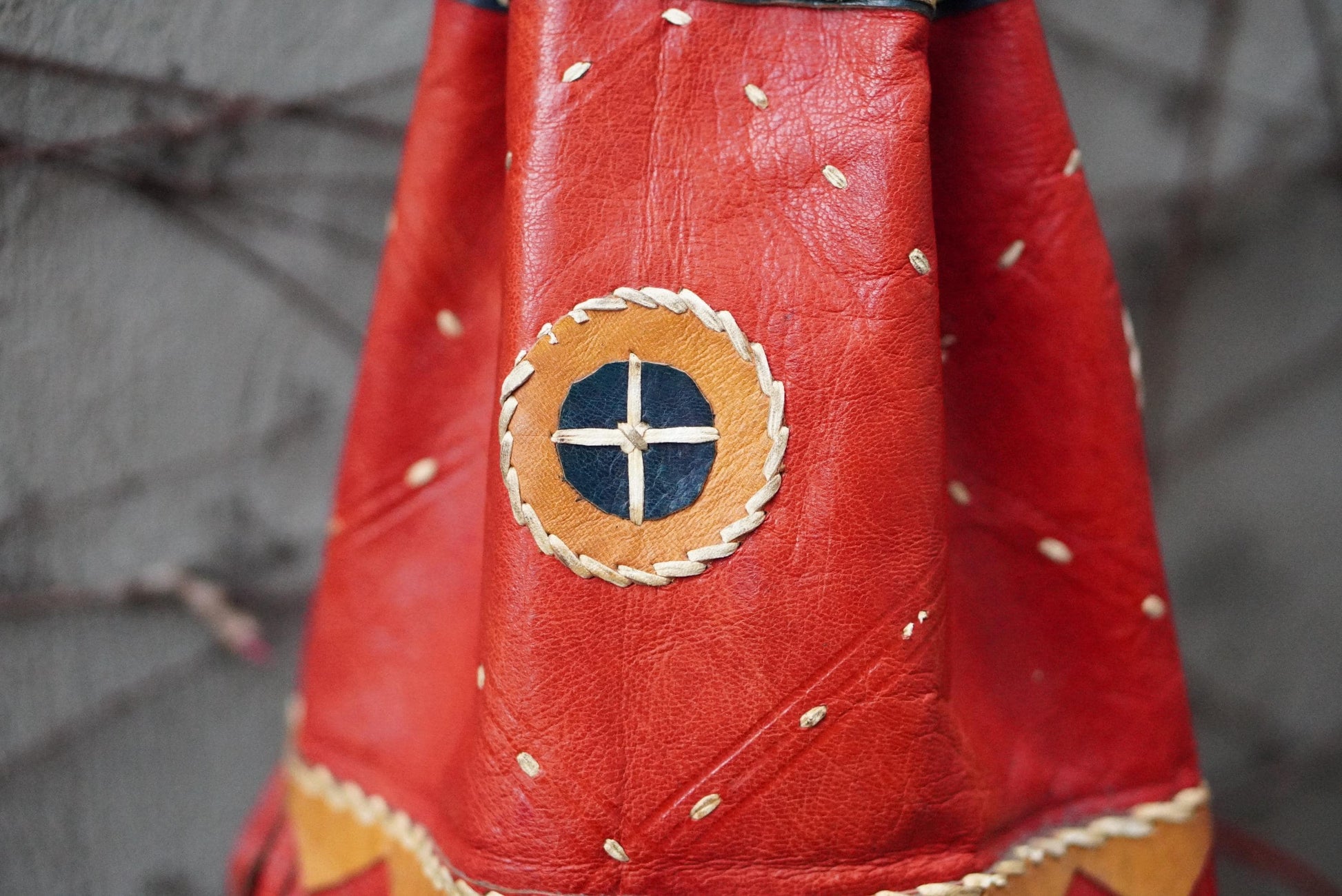 Vintage Red Leather Fringe Bag Handcrafted Artisanal Drawstring Pouch Boho Tassel