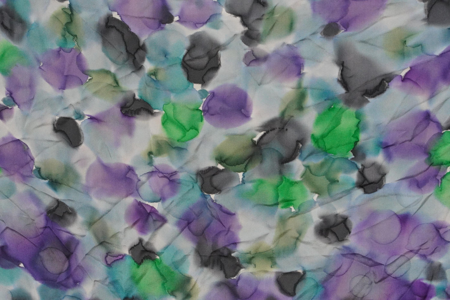 Vintage Hand Painted Silk Scarf Violet Green Abstract Floral Large Square Neck Head