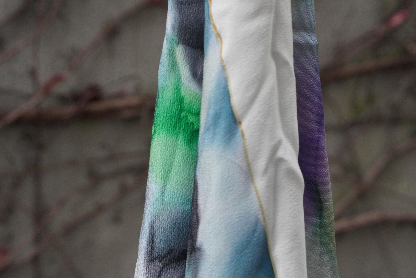 Vintage Hand Painted Silk Scarf Violet Green Abstract Floral Large Square Neck Head