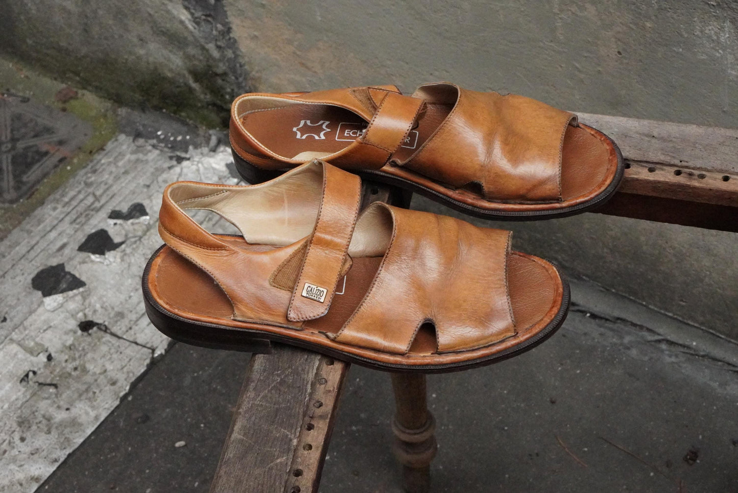 Vintage Galizio Torresi Leather Sandals Brown Men’s Open Toe Slingback EU42