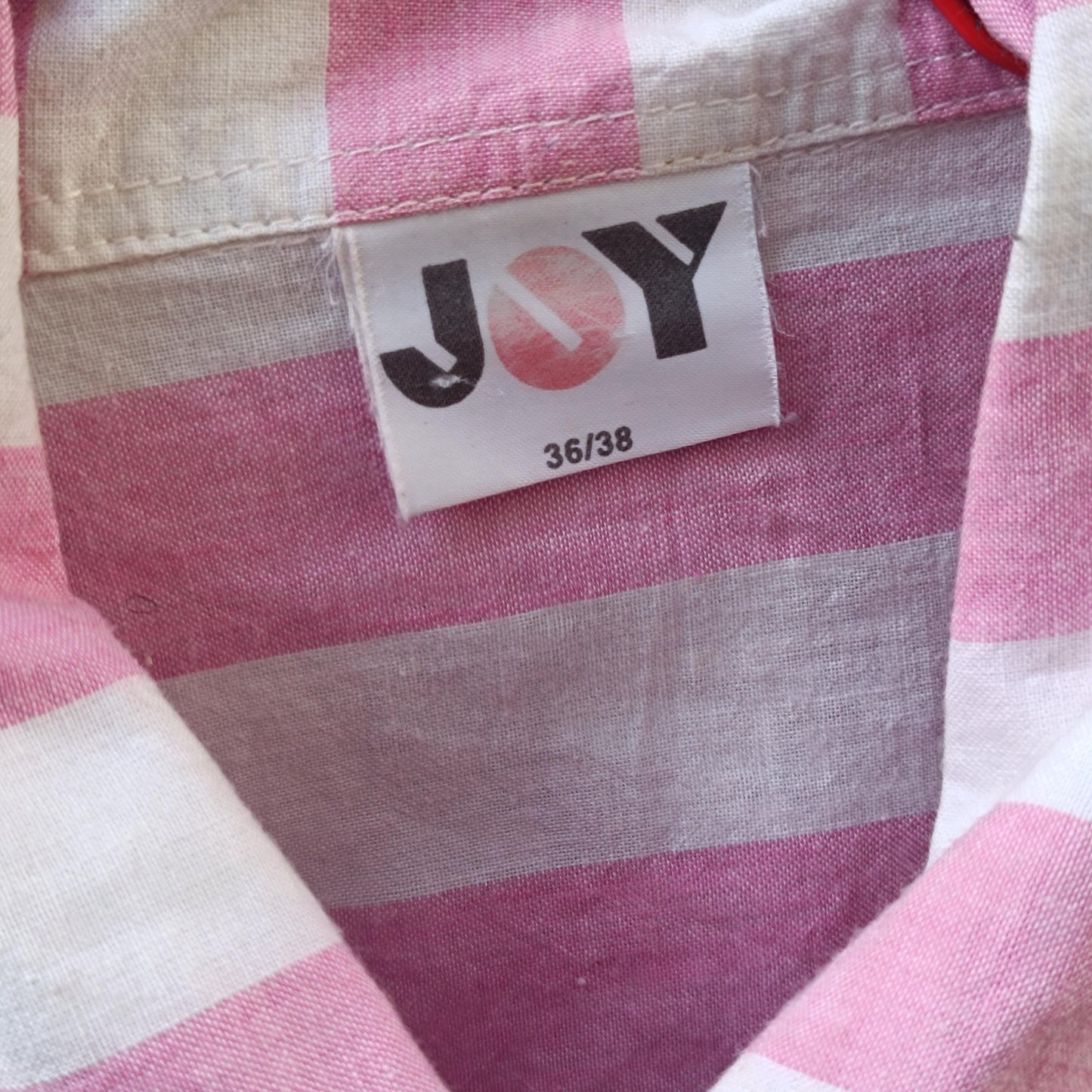 Pink White Striped Shirt Cotton Oversized Blouse Short Sleeve Button Up Top JOY