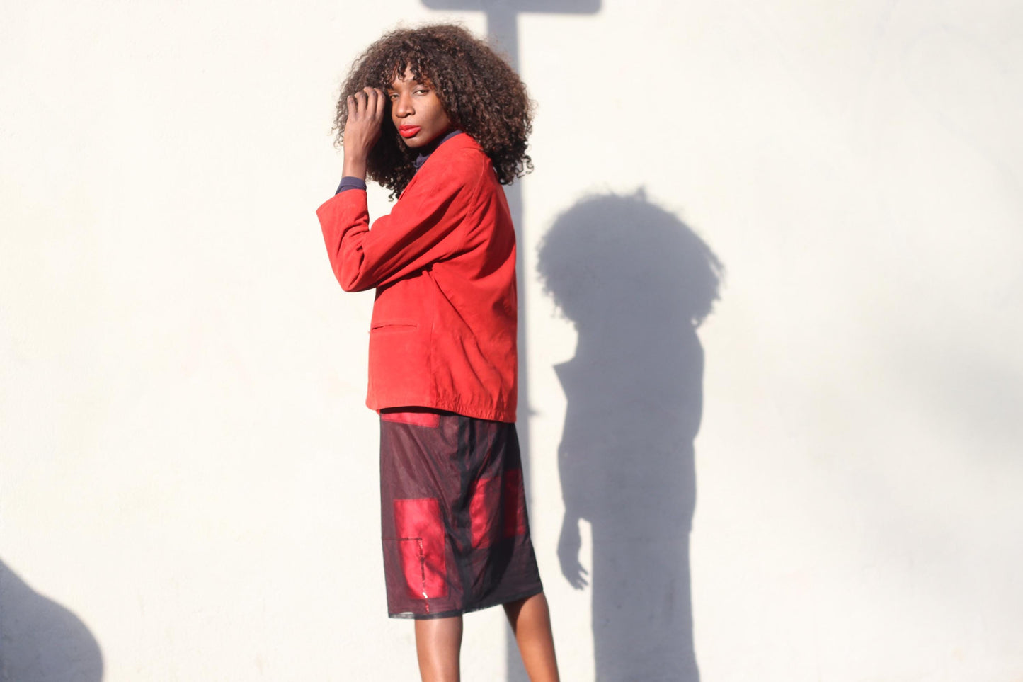 Vintage Red Suede Jacket| 80s Leather Blazer| Soft Suede Colorful Coat| Minimalist Outerwear