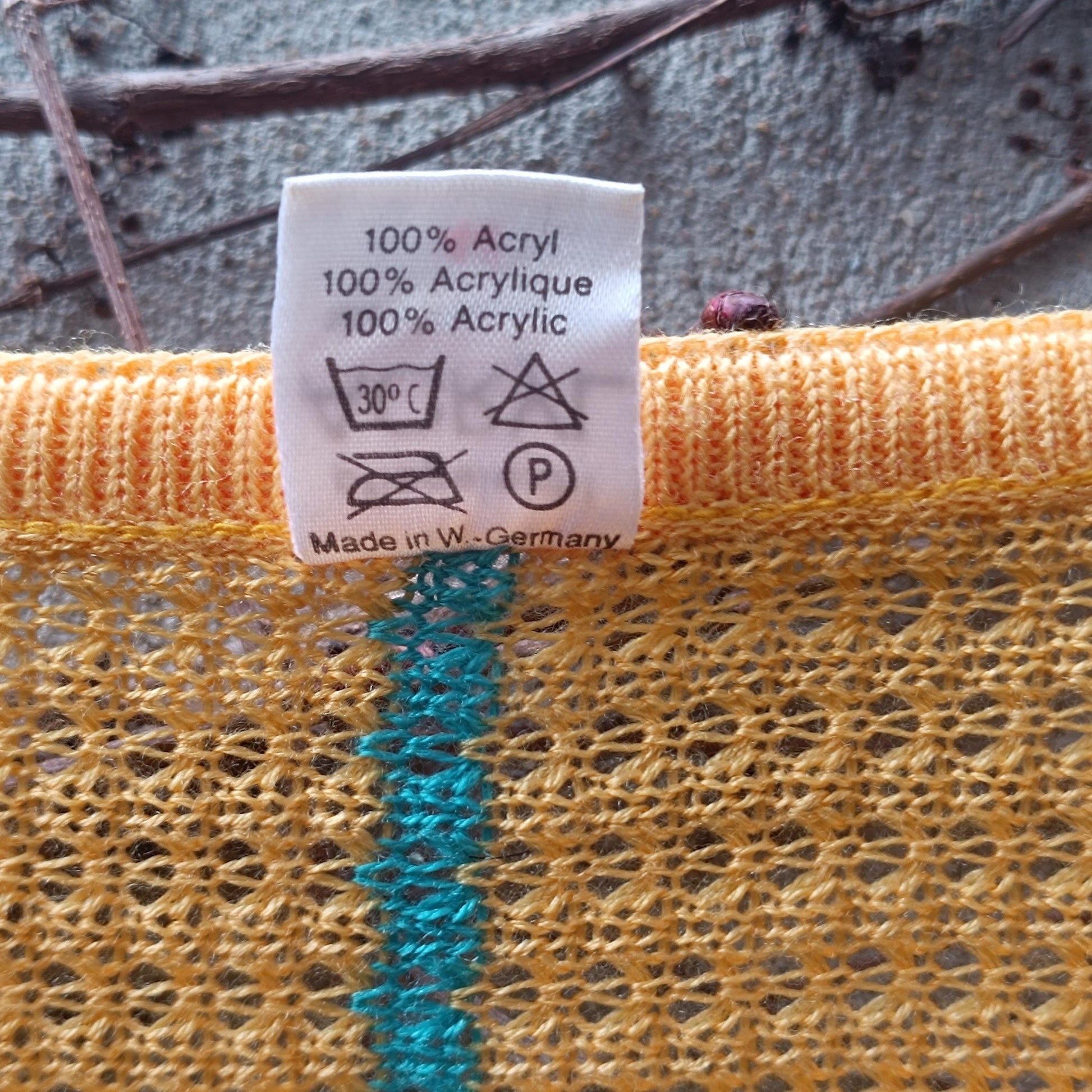 Vintage Yellow Knit Sweater Striped V-Neck Jumper Retro 70s 80s Cotton Knit Top