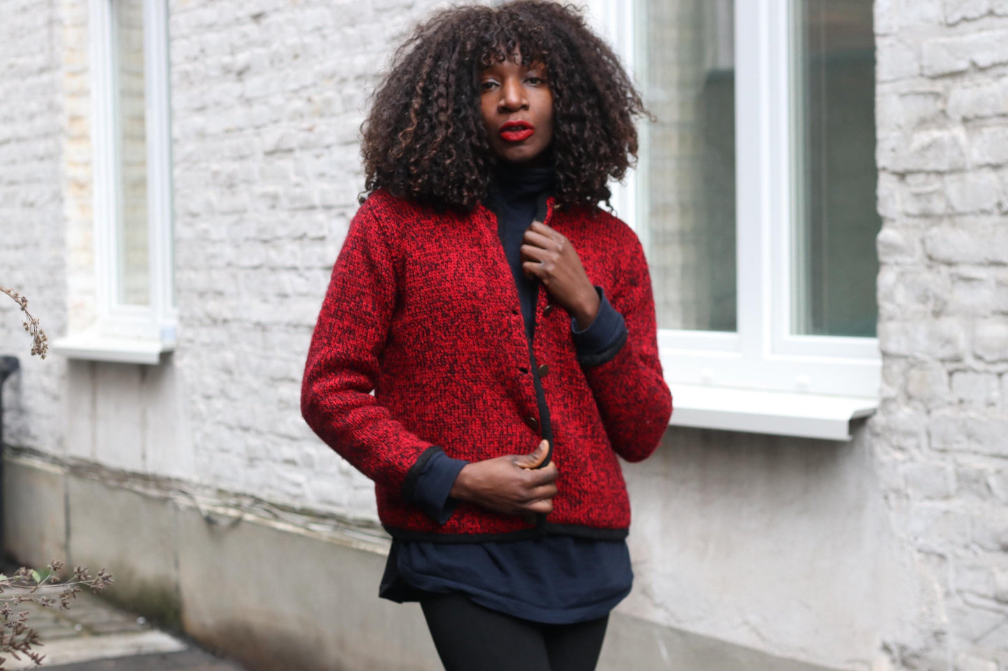 Vintage Red Trachten Wool Jacket Ornate Lining Austrian Knit Boiled Wool Cardigan