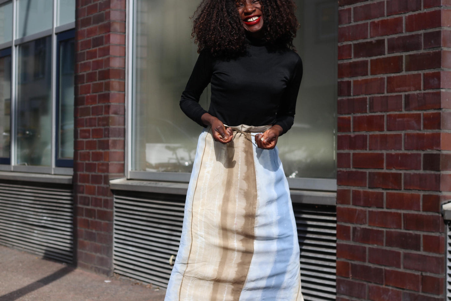 Vintage Maxi Skirt Blue Beige Boho Tie Dye Skirt Size M