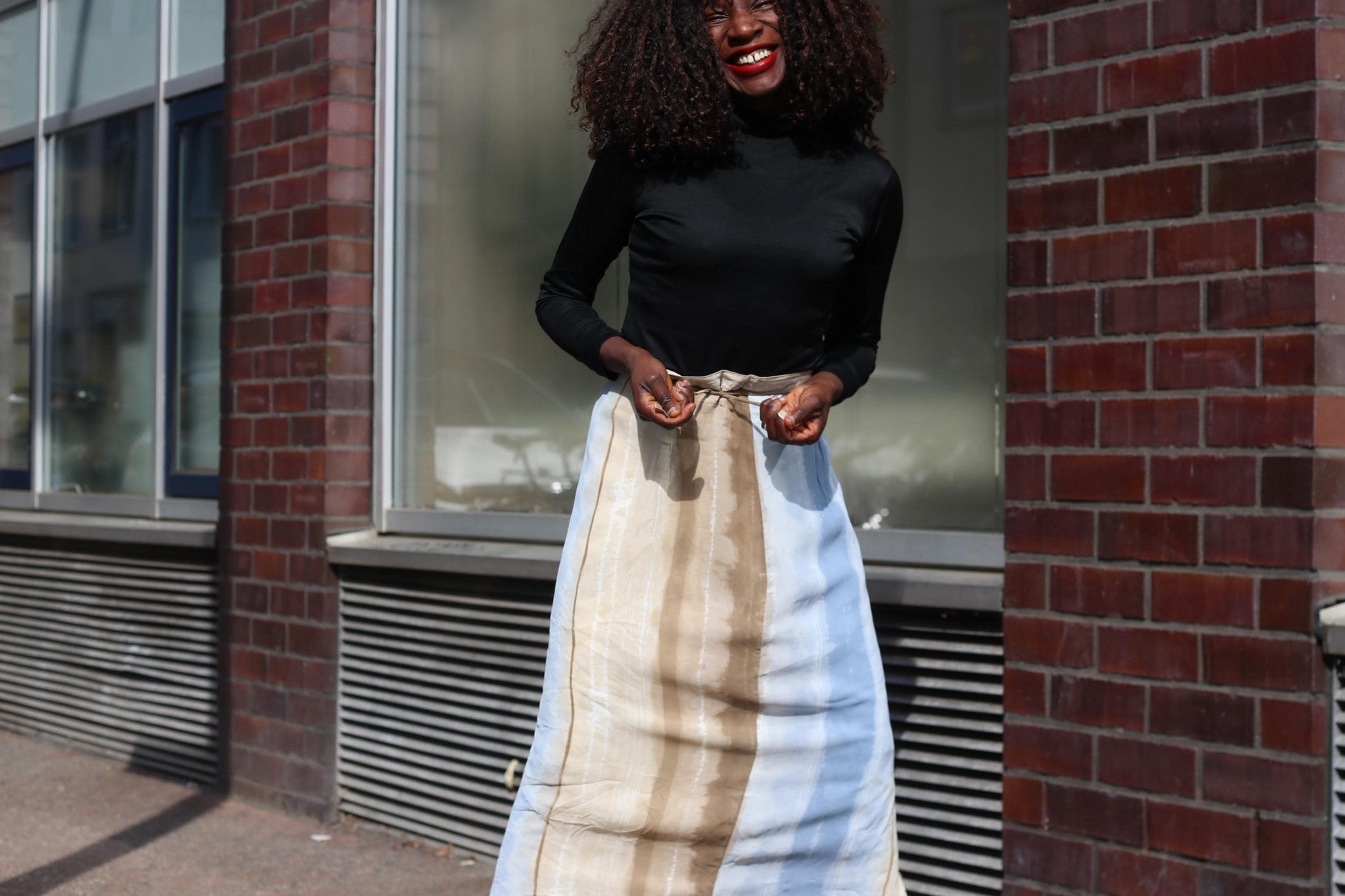 Vintage Maxi Skirt Blue Beige Boho Tie Dye Skirt Size M