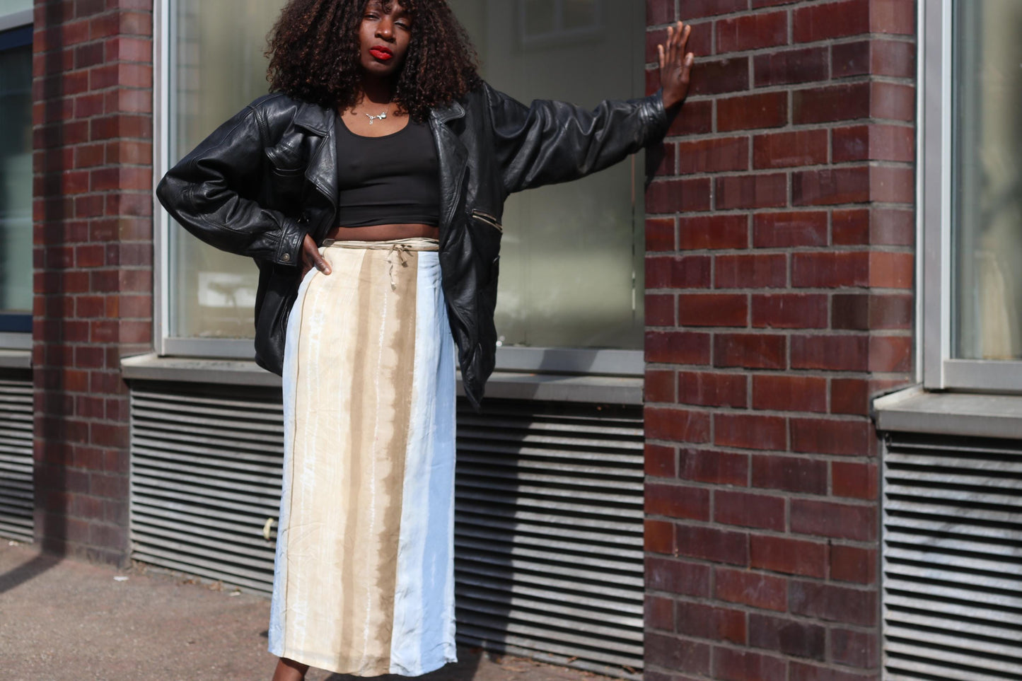 Vintage Maxi Skirt Blue Beige Boho Tie Dye Skirt Size M