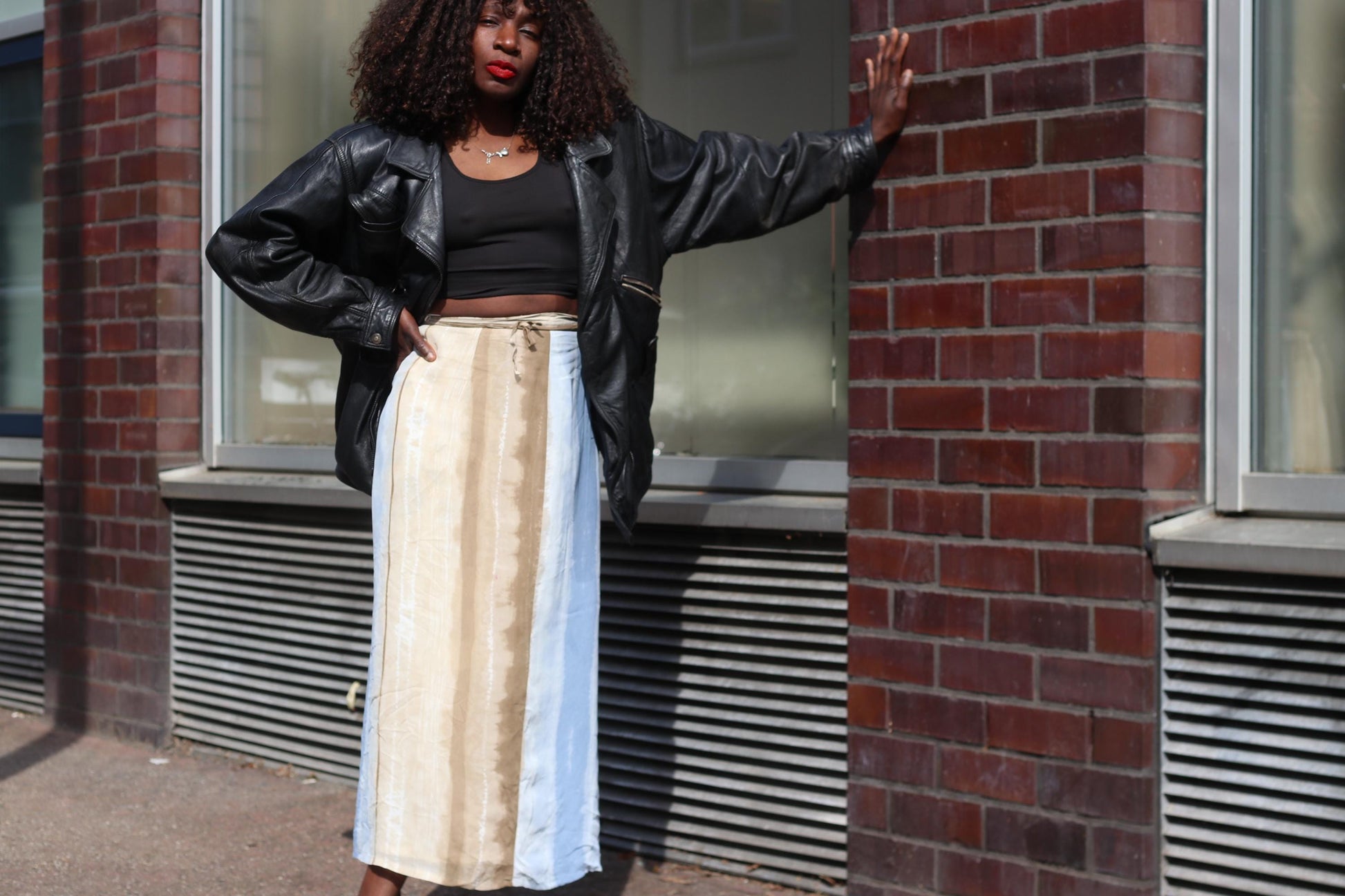 Vintage Maxi Skirt Blue Beige Boho Tie Dye Skirt Size M