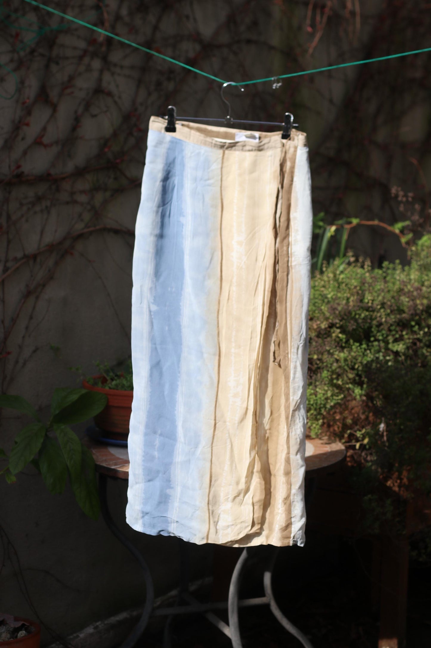 Vintage Maxi Skirt Blue Beige Boho Tie Dye Skirt Size M