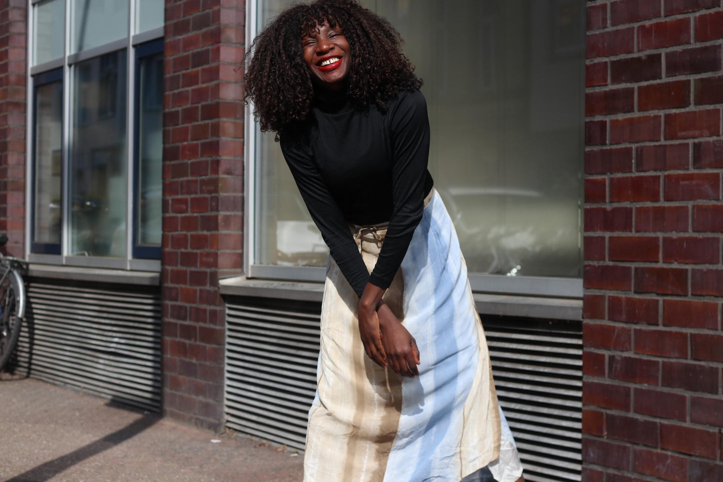 Vintage Maxi Skirt Blue Beige Boho Tie Dye Skirt Size M