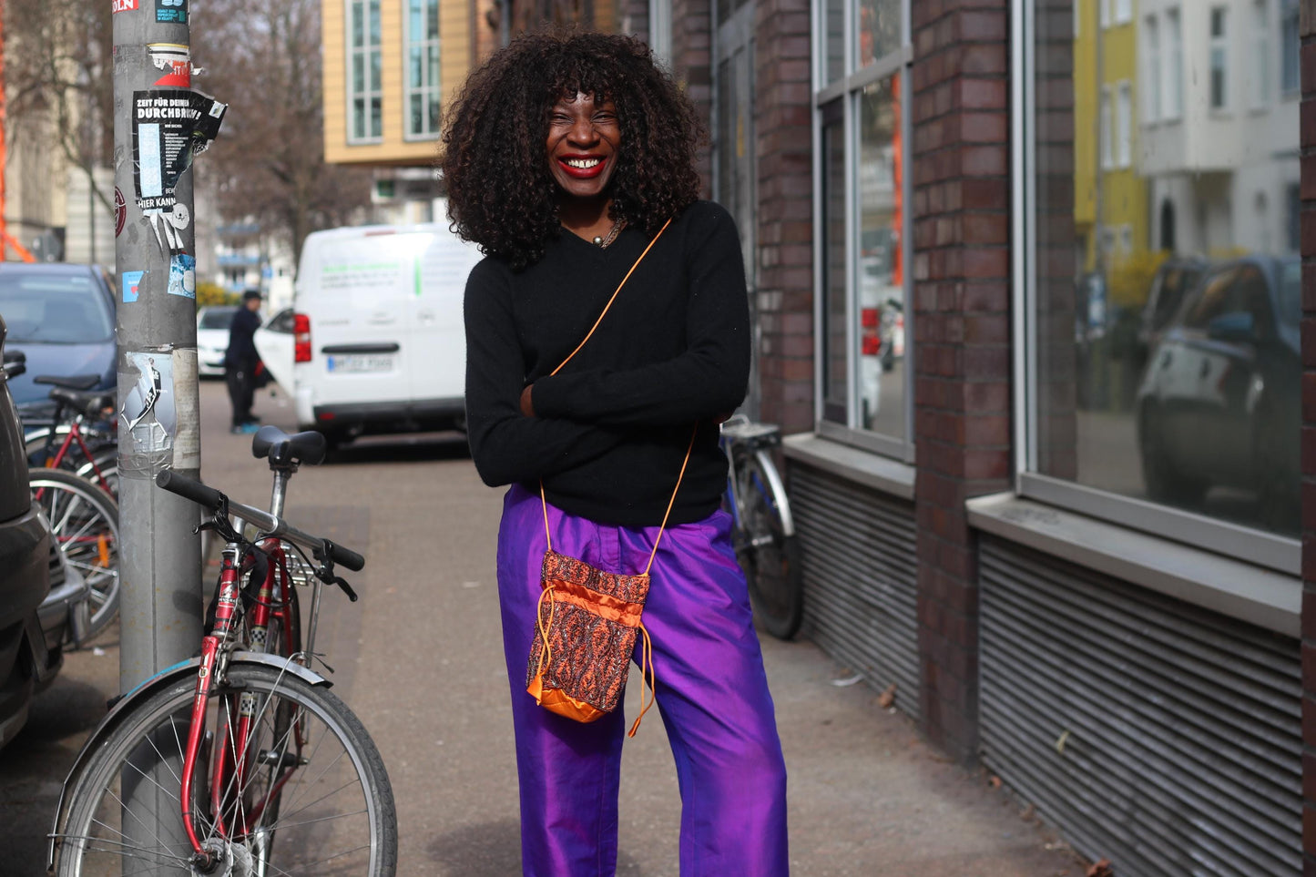 Vintage Beaded Drawstring Pouch Bag Orange Silk Satin Boho Evening Purse Handmade