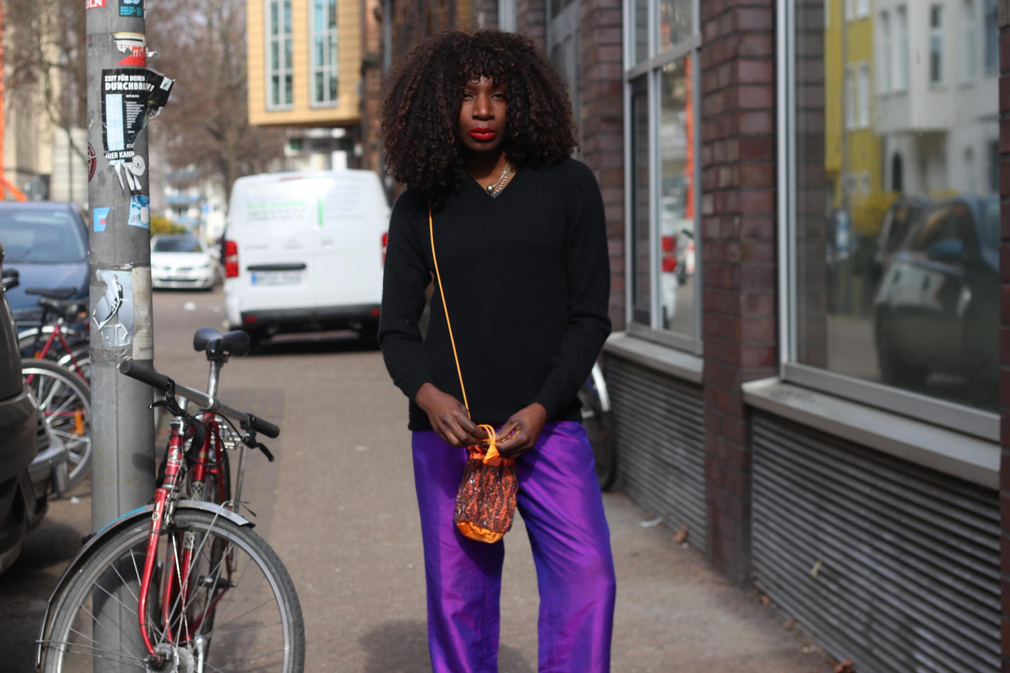 Vintage Beaded Drawstring Pouch Bag Orange Silk Satin Boho Evening Purse Handmade