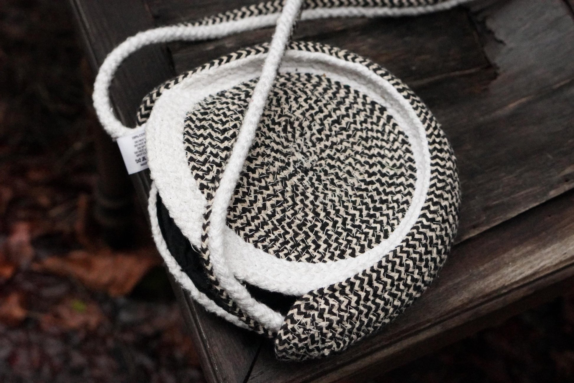 Y2K Cotton Rope Bag, Round Monochrome Crossbody, 2000s Boho Circle Purse, India