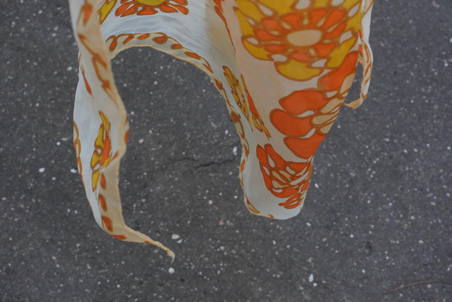 60s Floral Scarf Orange Yellow Flower Power Head Wrap Vintage Mod Sheer Neck Tie
