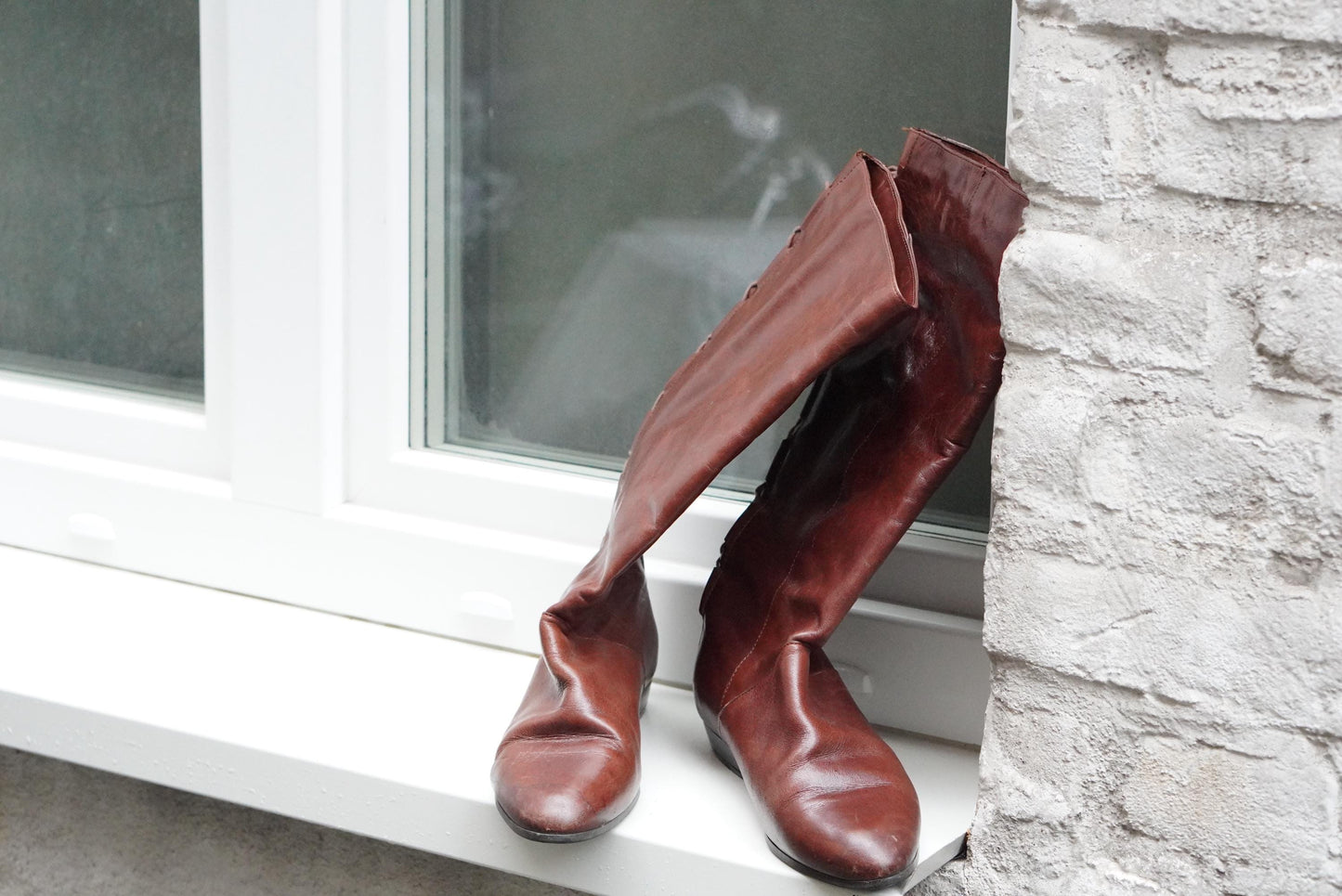 Vintage Brown Leather Slouch Boots, Lace Up Back, EU 37, Boho Pirate Style